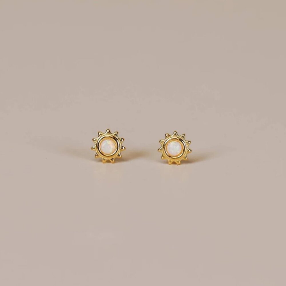 JaxKelly *Waterproof* Sun Stud - White Opal - Gold Earrings